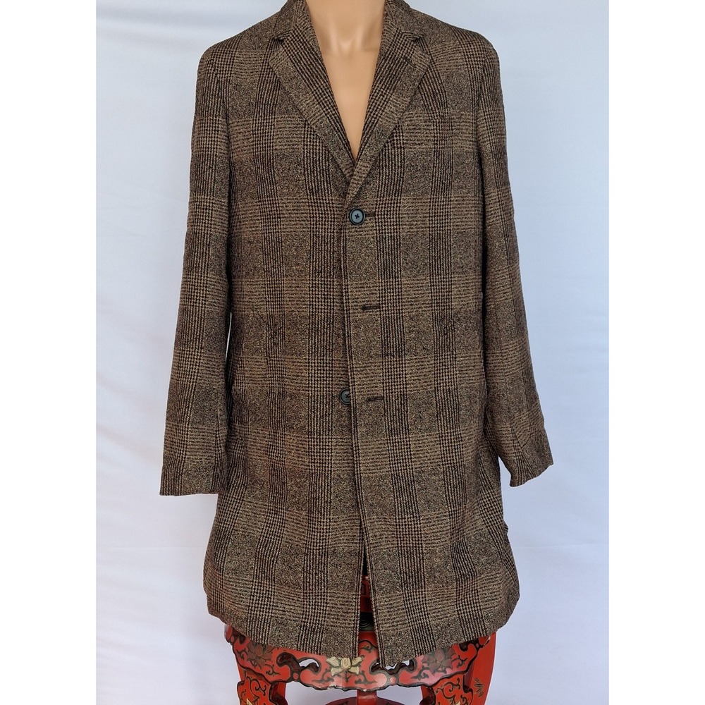 Banana Republic Mens Brown Glen Plaid Overcoat Car Coat Size Small